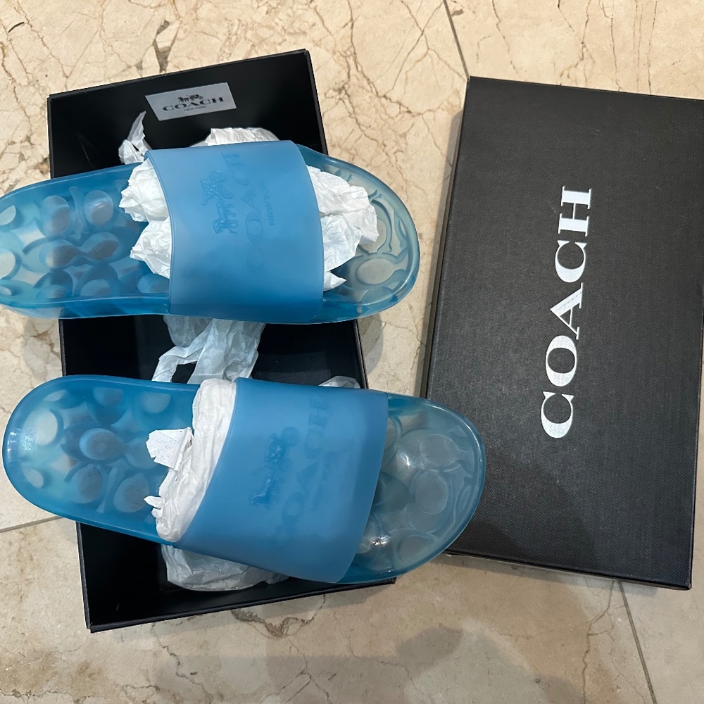 Coach Ulyssa rubber slide 5B bright marine new in box